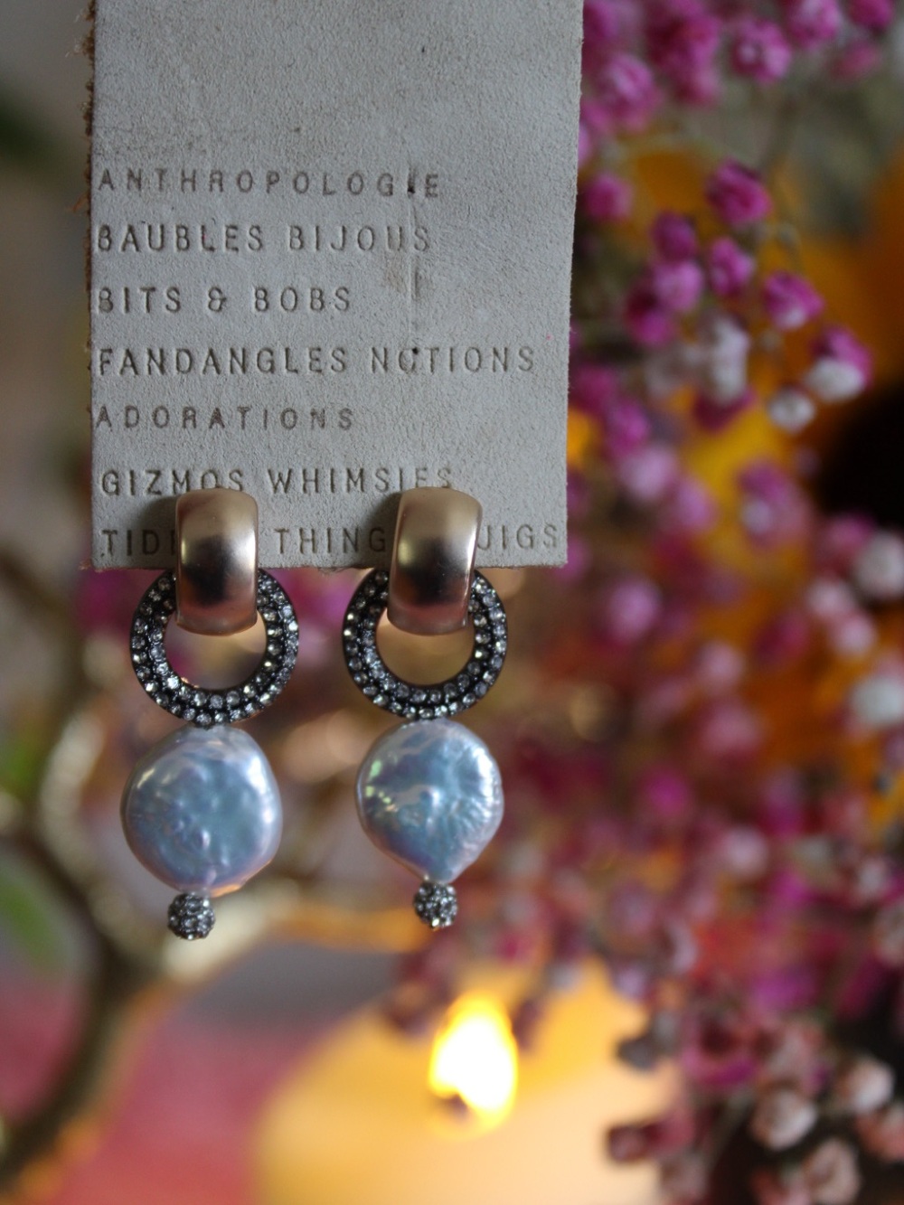 Anthropologie Silver Pearl Drop Earrings